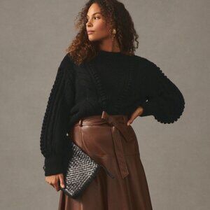 by Anthropologie - Textured Cable Knit Sweater - Black